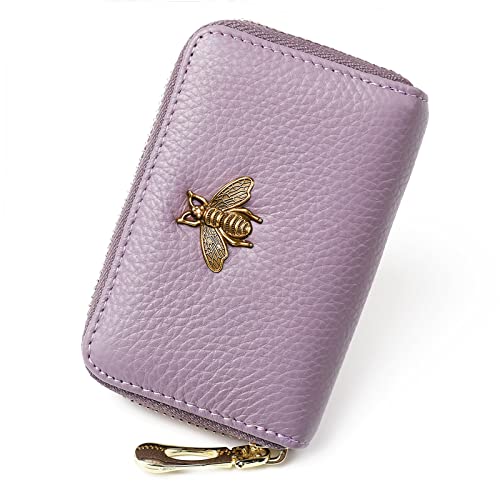 imeetu RFID Credit Card Holder, Small Card Wallet Women, Leather Card Case | Genuine Leather Women's Card & id Cases, Change Coin Purse with Zipper Keychain id Window, 20 Colors & 3 Styles, Daily, Gifts - color: Lite - Light Purple, size: Lite