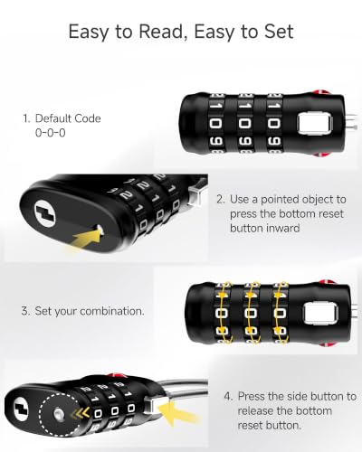 LUGGEX TSA Locks for Luggage, Luggage Locks TSA Approved,Charcoal Black, 4 - color: Charcoal Black