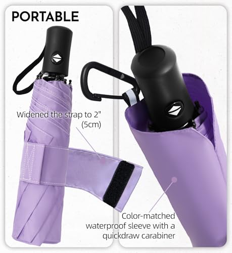 Travel Windproof Umbrella for rain Compact Small Travel size QuickDry - color: 2-Black & Purple