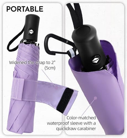 Travel Windproof Umbrella for rain Compact Small Travel size QuickDry - color: 2-Black & Purple