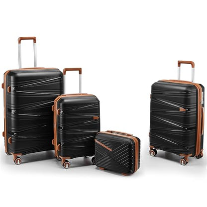 TRAVELEO Luggage Sets 4 Piece Expandable Suitcase Set with TSA Lock - color: Black, size: 4 Piece Set (14in/20in/24in/28in)