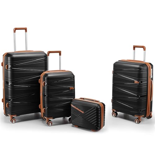 TRAVELEO Luggage Sets 4 Piece Expandable Suitcase Set with TSA Lock - color: Black, size: 4 Piece Set (14in/20in/24in/28in)
