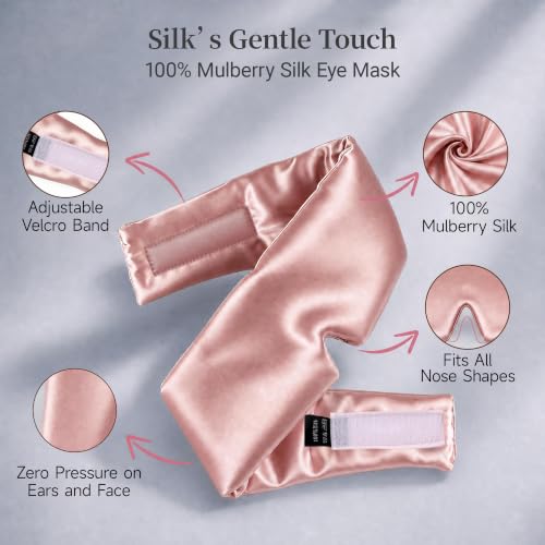Silk Sleep Mask – 100% Mulberry Silk Eye Mask for Sleeping - color: Silk Pink