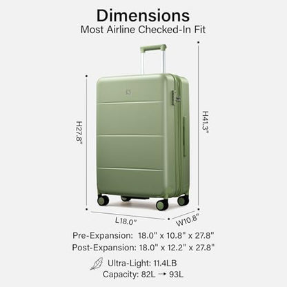 Hanke 26 Inch Luggage with Spinner Wheels, Expandable Checked Suitcase - color: Bamboo Green, size: 26 Inch EXT