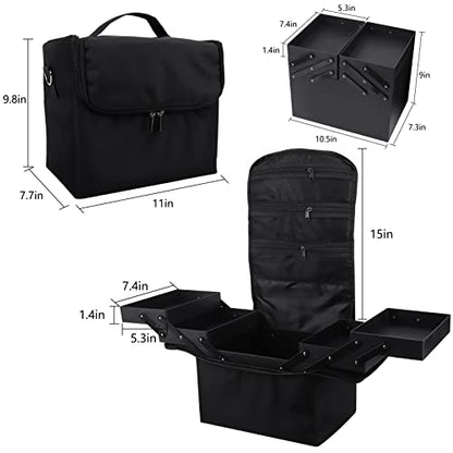 Large Makeup Carrying Train Case for Women, 4 Tier Travel Bag Box, Black - color: Black Regular