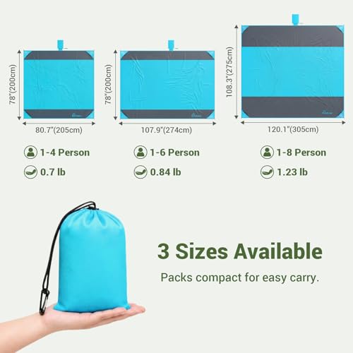 Wolfwise 78" × 108" XXL Beach Blanket, Waterproof & Sandproof Picnic Mat with 4 Sand Pockets & 4 Stakes, Windproof Outdoor Camping Beach Mat, Lightweight, Fits 6 People, Blue - color: Blue, size: 78" x 108"（6 Person)