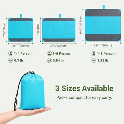 Wolfwise 78" × 108" XXL Beach Blanket, Waterproof & Sandproof Picnic Mat with 4 Sand Pockets & 4 Stakes, Windproof Outdoor Camping Beach Mat, Lightweight, Fits 6 People, Blue - color: Blue, size: 78" x 108"（6 Person)