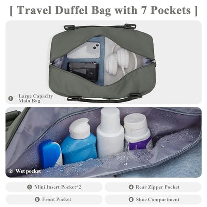 Travel Duffel Bag with Shoes Compartment, Weekender Bags for Women - color: A-Olive Green, size: Medium