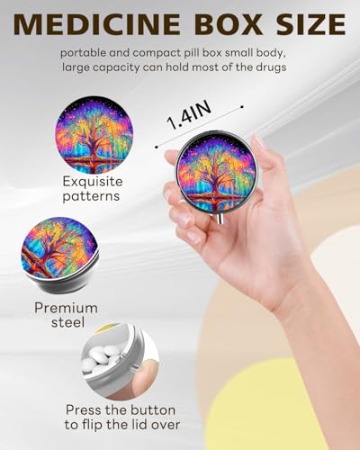 LRITER Pill Case, 3 Compartment Portable Travel Pill Box, Pillbox Organizer - color: Colorful Tree