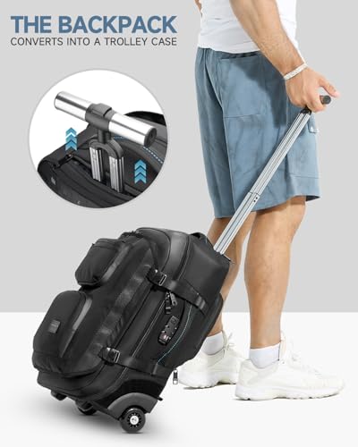 Carry on Backpack with Wheels, Rolling Backpack - color: Black-two
