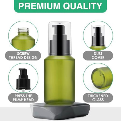 2oz Frosted Glass Pump Bottle Dispenser, 3pcs 60ml Mixed Color - color: Green Pink Brown, size: 2 OZ