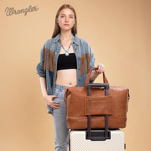 Wrangler Travel Duffel Bag Carry On Overnight Bag with Shoe Compartment Weekender Bag for Women WG253-5110BR - color: L-Brown