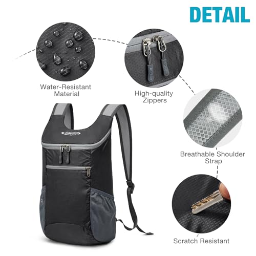 G4Free 10L Lightweight Packable Hiking Backpack, Nylon Daypack Daily Travel - color: Black, size: Small