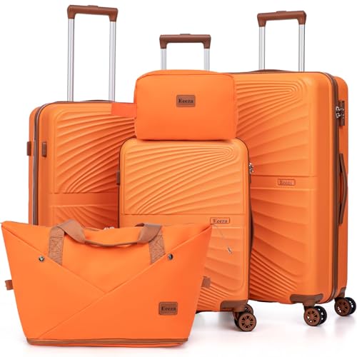 Eeeza Luggage Sets 5 Piece Hardside Suitcase,Orange(20"/24"/28"/DB/TB) - color: Orange