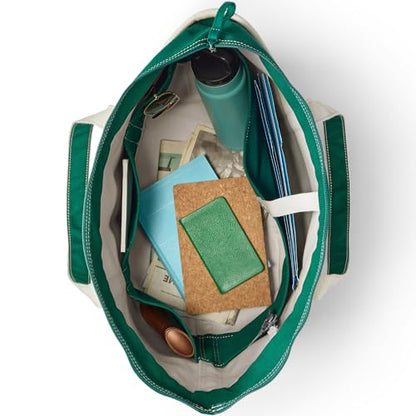 Lands' End Zip Canvas Tote - color: Natural/Bright Spruce, size: Large Long Handle