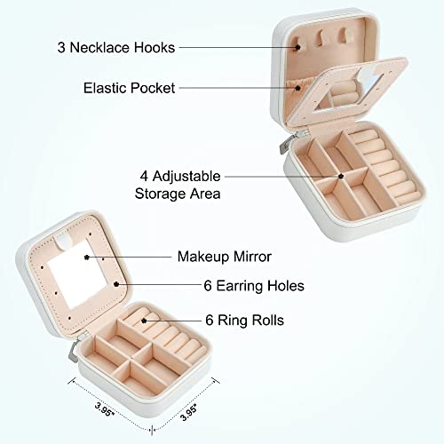 Parima White Jewelry Box for Women - Personalized Travel Chenille Letter Patches Jewelry Case, Multifunctional, Includes Ring Holder, Necklace Pocket - Ideal Birthday Gift - color: “White, size: D