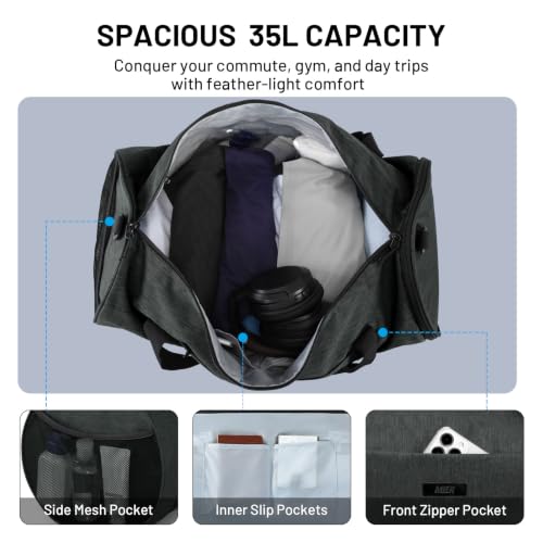 MIER Medium Gym Duffle Bag with Shoe Compartment & Wet Pocket, 35L, Gray - color: dark grey, size: 35L