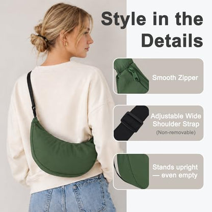 U+U Crescent Crossbody Bag for Women, Sling Bag with Adjustable Strap - color: Olive Green