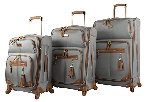 Steve Madden Designer Luggage Collection - 3 Piece Softside Expandable Lightweight Spinner Suitcase Set - Travel Set includes 20 Inch Carry on, 24 Inch & 28-Inch Checked Suitcases (Harlo Gray) - color: Harlo Gray