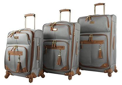 Steve Madden Designer Luggage Collection - 3 Piece Softside Expandable Lightweight Spinner Suitcase Set - Travel Set includes 20 Inch Carry on, 24 Inch & 28-Inch Checked Suitcases (Harlo Gray) - color: Harlo Gray