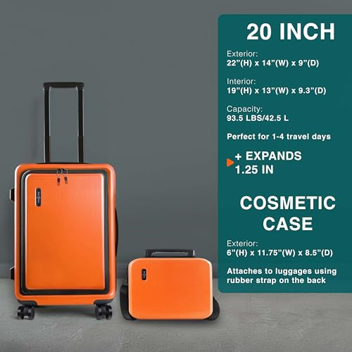 TRAVELARIM 3 Piece Luggage Sets, 20 Inch Carry On Luggage, 24 Inch Suitcase - color: Orange, size: 3 Piece Set (20"/24")