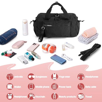 Small Gym Bag for Women, Min Duffle Bag with Wet Compartment - color: Black