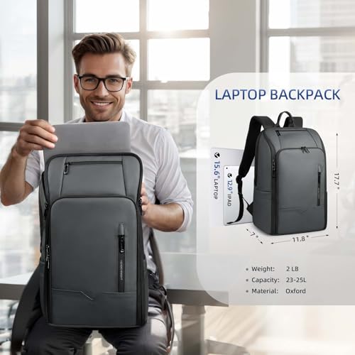 Mens Travel Laptop Backpack with USB Charging Port - color: Grey, size: 15.6 Inch