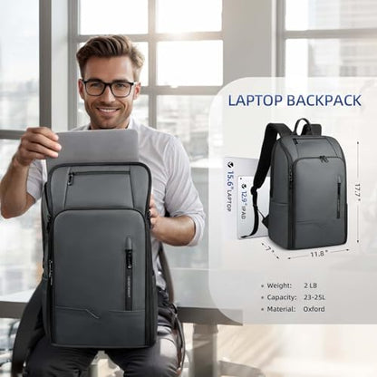 Mens Travel Laptop Backpack with USB Charging Port - color: Grey, size: 15.6 Inch