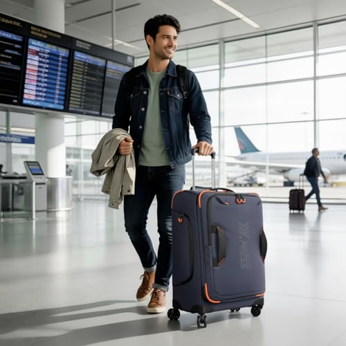 26'' Softside Rolling Luggage w/Front Open,Waterproof - color: Blue, size: Checked-Medium 26-Inch