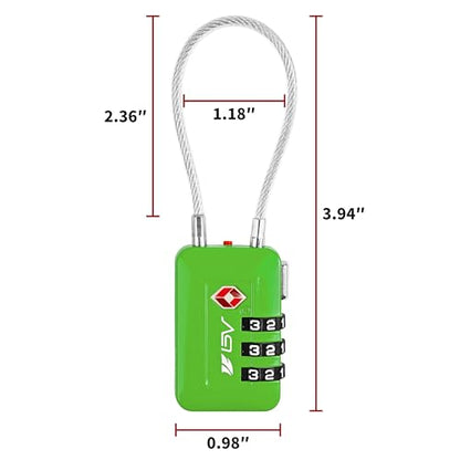 BV Luggage Locks TSA Accepted, Travel Sentry Approved 3-Digit Combination Suitcase Locks with Open Alert & Flexible Cable for Travel, Backpacks, Lockers, Cases, Green, 2 Pack - color: Green 2-Pack
