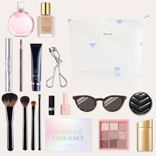 Wudygirl Makeup Bag for Women Travel Cosmetic Bag 10.5"x7.5" Blue Bow - color: Blue Bow