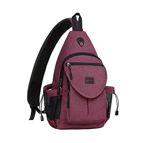 MOSISO Crossbody Sling Bag for Women, Shoulder Backpack, Hiking Daypack Bag - color: Wine Red