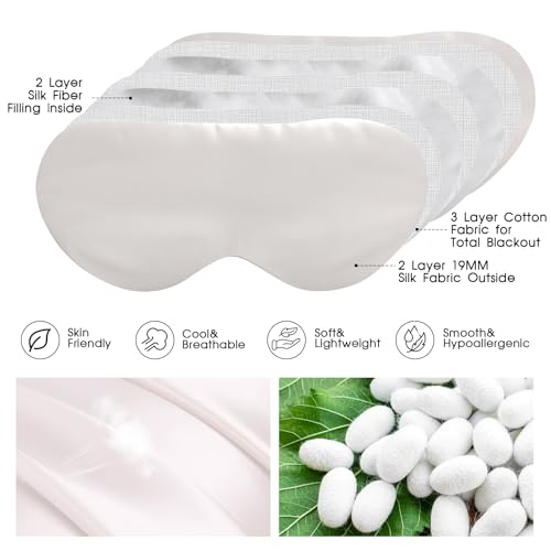 100% Mulberry Silk Eye Mask for Sleeping with Silk Wrapped Adjustable Strap,Ivory White - color: Ivory White