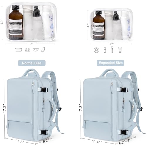 Hanples Large Travel Backpack for Women, 35L Carry on Luggage Backpack,17 Inch Laptop Backpack with USB Charging Port, Waterproof Casual Bag Gift for Men with 2 Toiletry Bags (Light Blue) - color: Light Blue