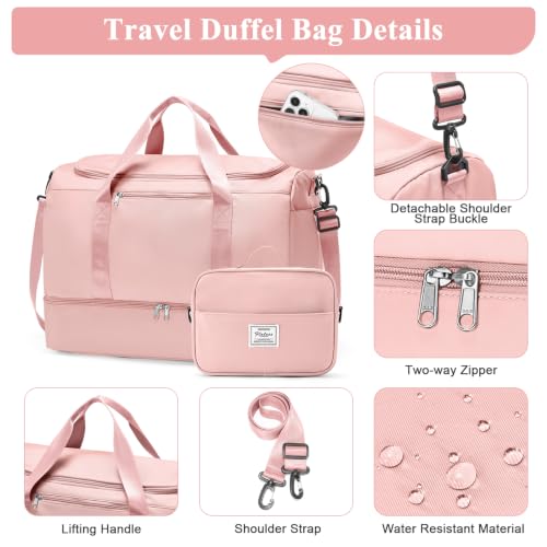 Travel Duffle Bag with Shoe Compartment, XL Weekender Bags for Women - color: B-Pink, size: Extra Large