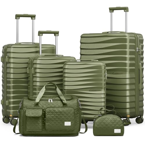 Joyway 6-Piece Hardside Luggage & Bag Set, 18 20 24 28 Inch, Green - color: Green