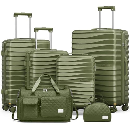 Joyway 6-Piece Hardside Luggage & Bag Set, 18 20 24 28 Inch, Green - color: Green