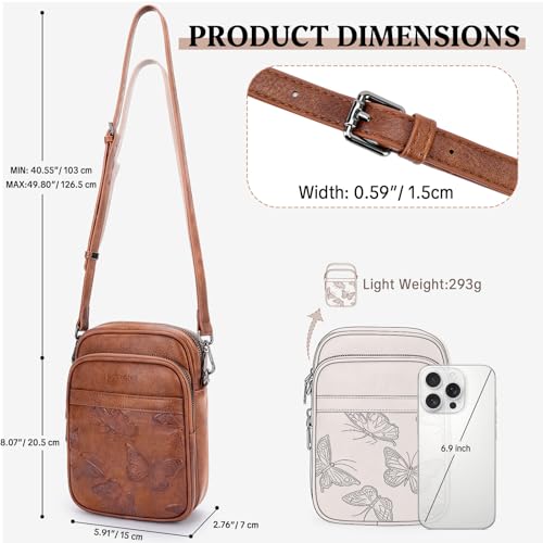 BELTANA Small Crossbody Bags for Women, Lightweight RFID Cell Phone Purse - color: Brown
