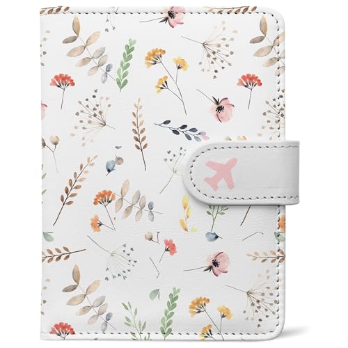 Passport Holder, Cute Travel Wallet Cover with RFID Blocking, Flower | PU leather travel wallet with magnetic closure, card slots, pen loop, and easy access for passports and essentials. - color: A-Twig