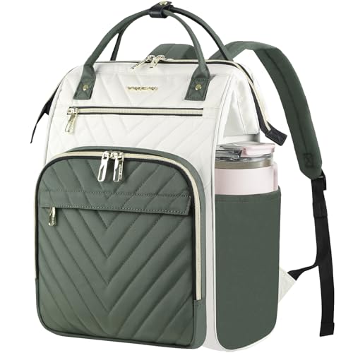 VANKEAN 17.3 Inch Laptop Backpack for Women Large Capacity - color: Beige/Army Green, size: 18 Inch