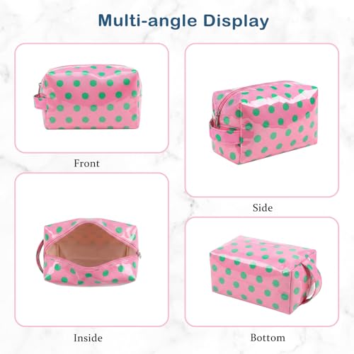 PVC Polka Dots Makeup Bag,Easy to Clean,Waterproof Clear Coated Cosmetic Bag,Cute Travel Organizer Zipper Pouch for Beach Vacation Essentials(04White Dots) - color: 04White Dots