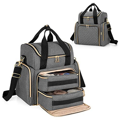 LUXJA Travel Makeup Bag with 2 Removable Makeup Cases, Gray - color: Gray