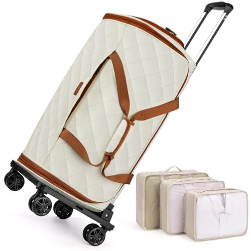 Rolling Garment Bag for Travel, 50L Duffle Bag with Shoe Compartment, 4pcs - color: Beige