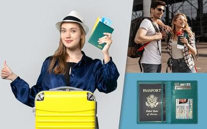 Personalized Monogrammed Teal Leather RFID Passport Wallet - color: Teal, style: Minimalist