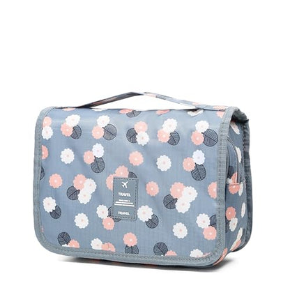 Sechunk Waterproof Travel Toiletry Bags Hanging Multi-function Cosmetic Bag Makeup Bag for Women - color: blueFlower