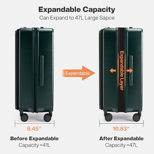 mixi 20 Inch Expandable Carry On Luggage PC Hard Shell Suitcase Top Opening Rolling Travel Suitcases with Spinner Wheels & TSA Lock, Blackish Green - color: Blackish Green, size: 20-inch