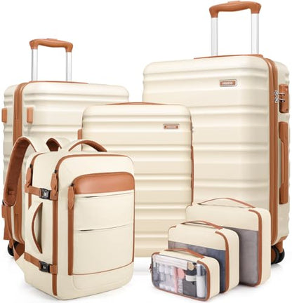 7 Piece luggage sets with YKK Zipper 20/24/28" with Backpack - color: Off White, size: 7 piece set (20/24/28inch)
