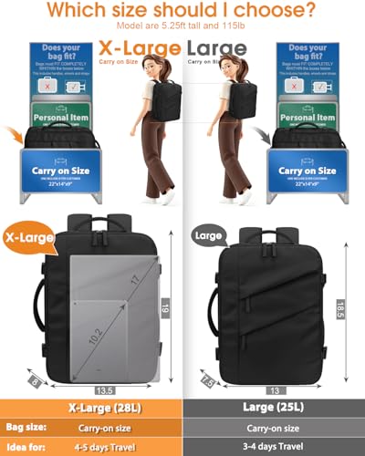 Capolo Travel Laptop Backpack Women Carry On Backpack Weekender Travel Bag - color: Black, size: XL-Large