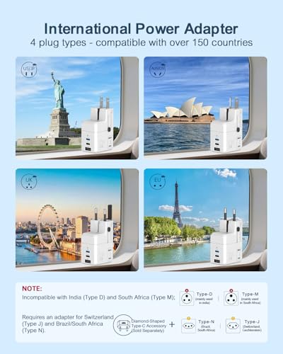 BEONDON Universal Travel Adapter 25W USB-C PD Charger Worldwide Plug - color: White-25