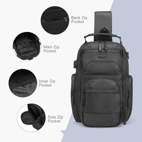 Sling Bag for Men Travel Crossbody Bag Men Casual Chest Pack - color: Black